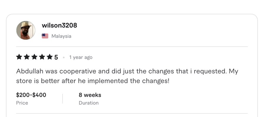 Verified Fiverr review for Experts Cabin, Shopify developer in Pakistan
