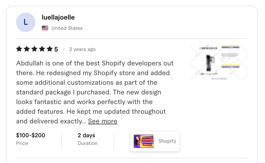 Verified Fiverr review for Experts Cabin, Shopify developer in Pakistan