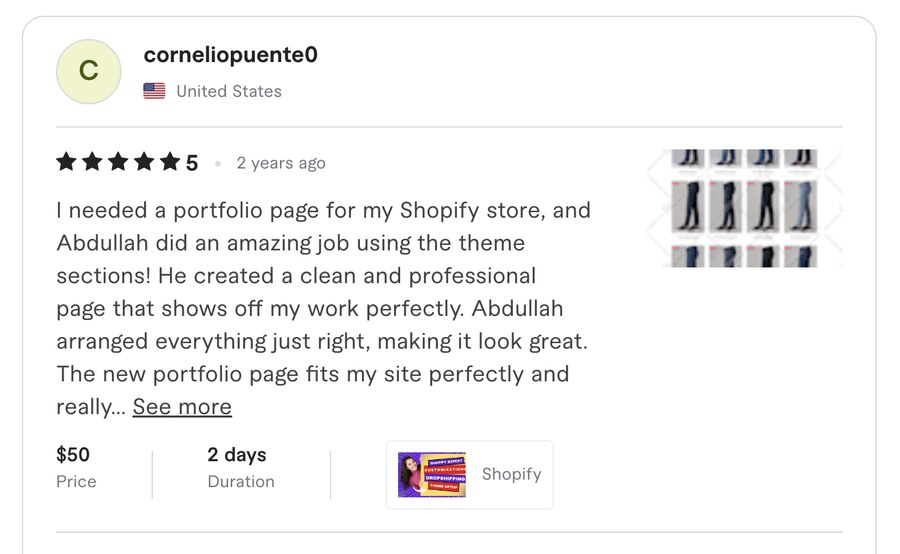 Verified Fiverr review for Experts Cabin, Shopify developer in Pakistan