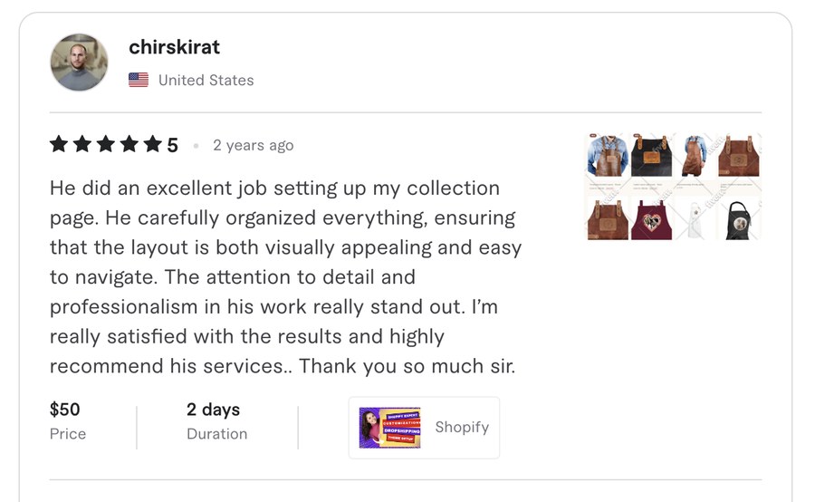 Verified Fiverr review for Experts Cabin, Shopify developer in Pakistan