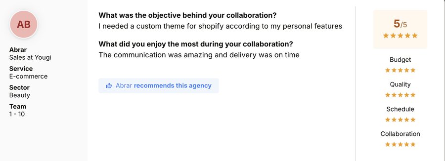 Sortlist verified review for Experts Cabin, Shopify developer in Pakistan